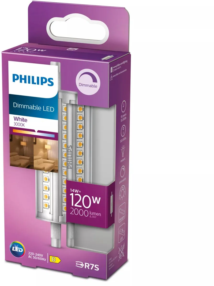 Philips LED Staaflamp Transparant 120W R7S - Dimbaar Wit