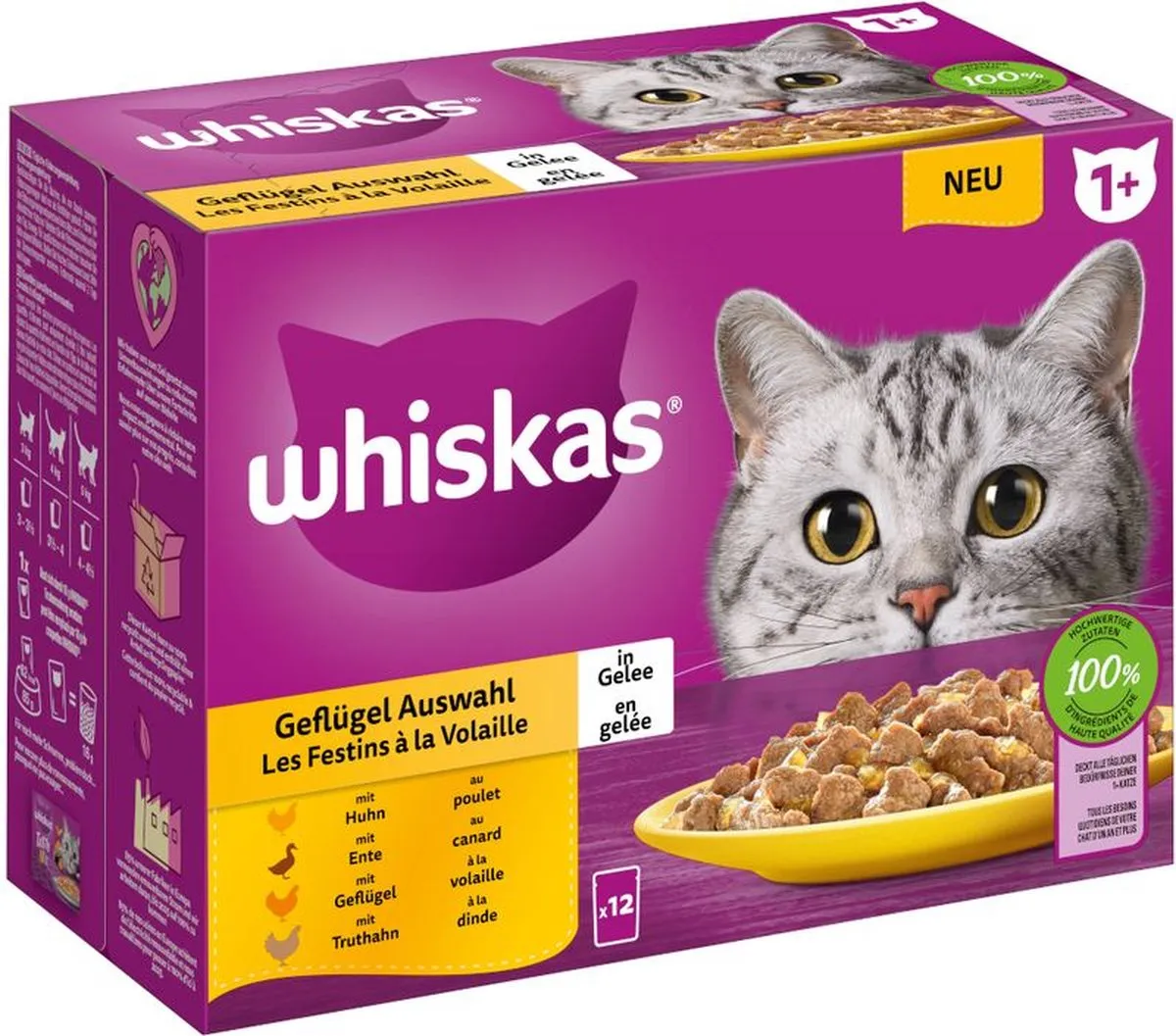 Whiskas Nat Pouch 1+ Adult Gevogelte Selectie - 12x85g