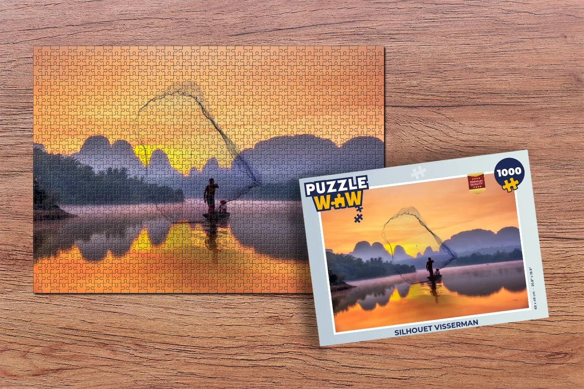 PuzzleWow Silhouet Visserman Legpuzzel 1000 Stuks - Multicolor