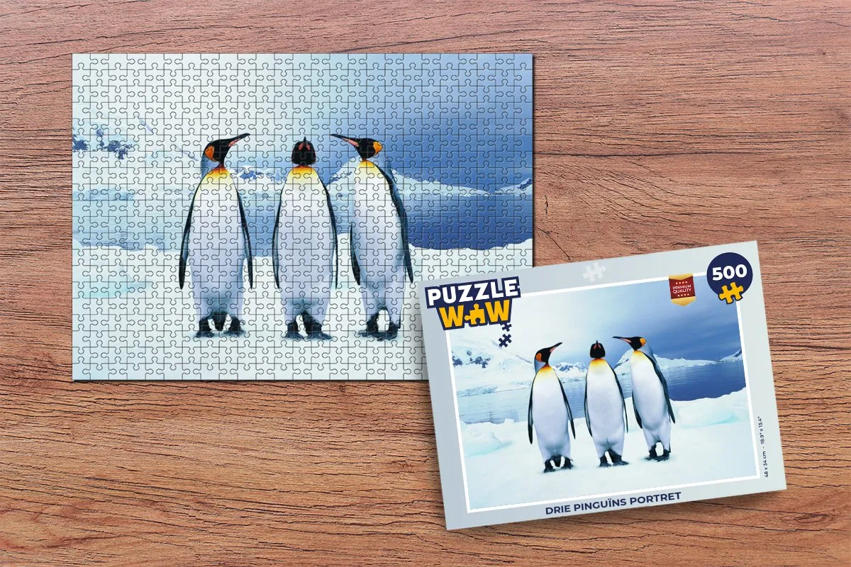 PuzzleWow Legpuzzel Drie Pinguïns Portret 500 Stuks - Multicolor