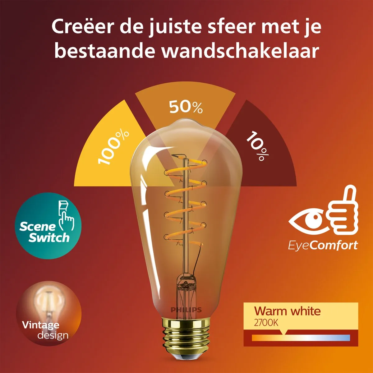 Philips Deco LED SceneSwitch E27 ST64 7W - Warm wit