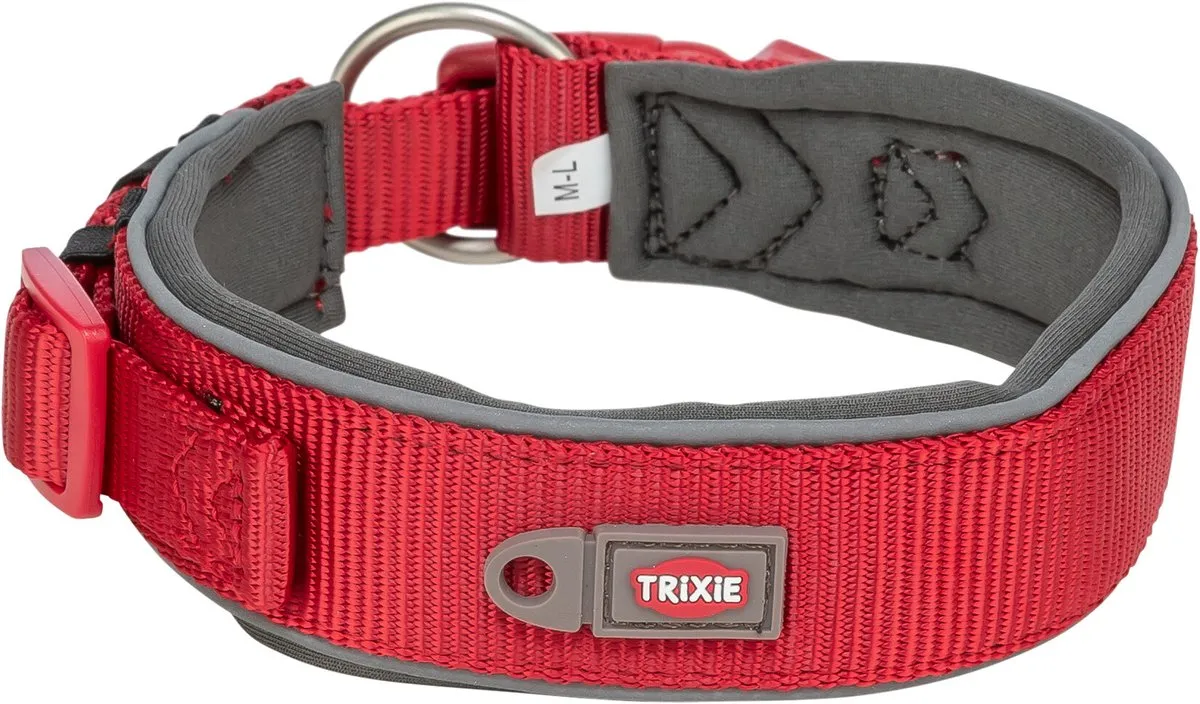 Trixie Premium Halsband Extra Breed 46-55x5cm - Rood/Grijs - afbeelding 2 van 3