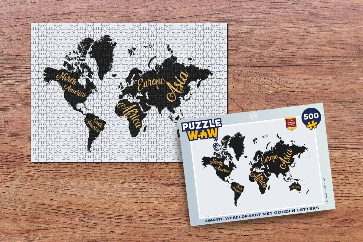 PuzzleWow Wereldkaart Letters Legpuzzel 500 Stuks