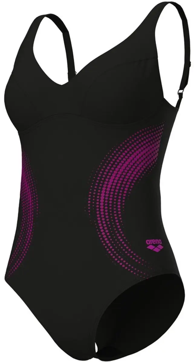arena dames badpak shimmering zwart & roze