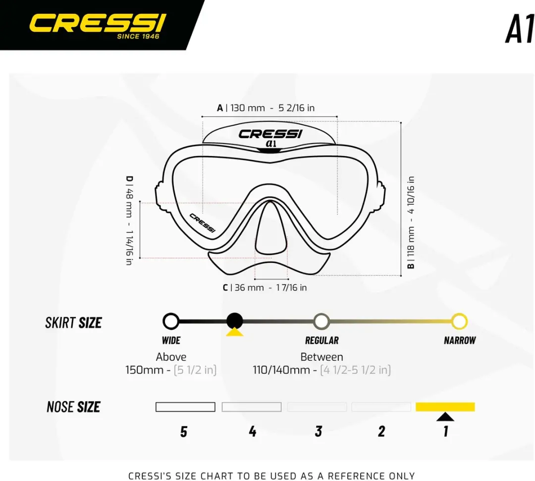 Cressi A1 Anti-Fog Duikbril - Zwart-Geel - afbeelding 2 van 4