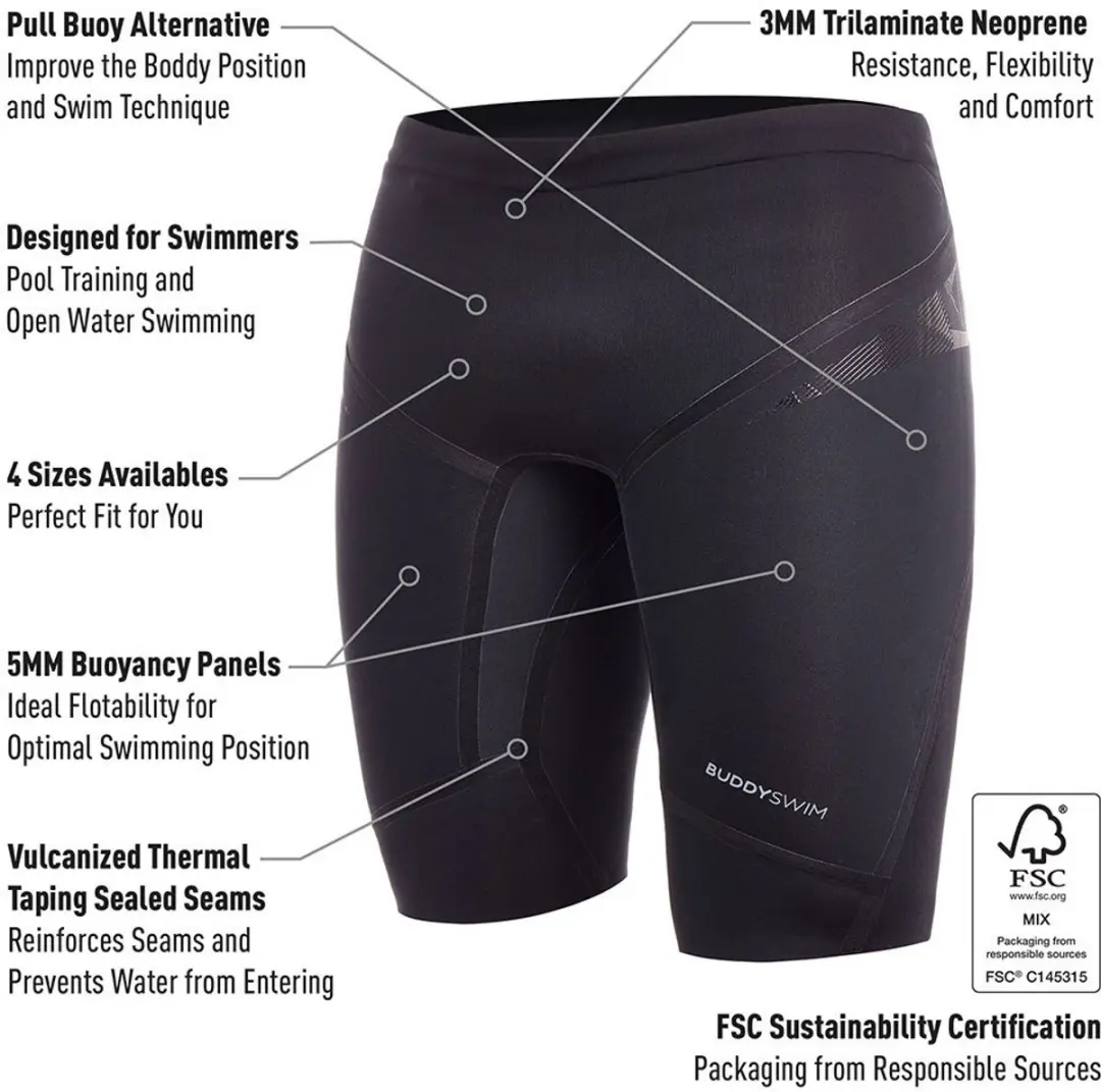 BuddySwim Trilaminate Warmth 5/3mm Drijfshorts - Zwart XL - afbeelding 5 van 6