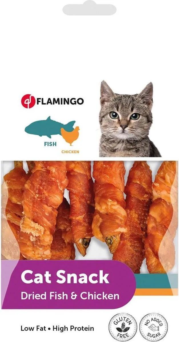 Flamingo Kattensnack Dried Fish & Chicken - 1 Stuk
