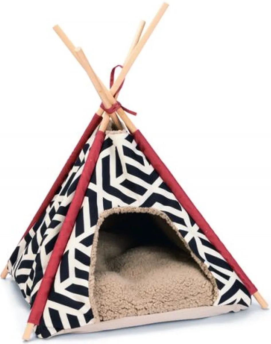 Beeztees Tipi Tent Vigo - Wit/Zwart 50x50x70cm - afbeelding 2 van 2