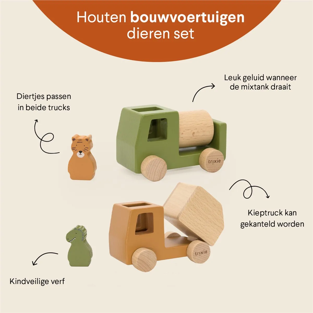 Trixie Houten Bouwvoertuig Speelgoedauto Vrachtwagen 36-270 - Multi