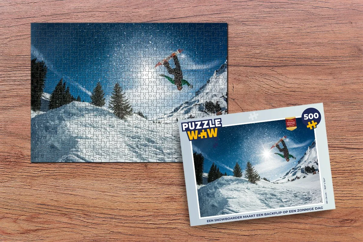 PuzzleWow Legpuzzel 500 Stuks - Snowboarder Backflip - Multicolor