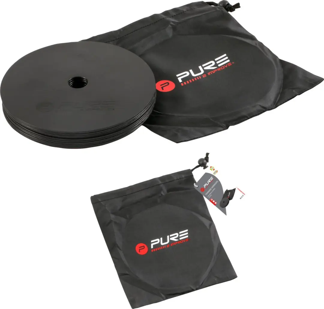 Pure2Improve Platte Trainingsmarkers Zwart - 10 stuks - Ø15,5cm