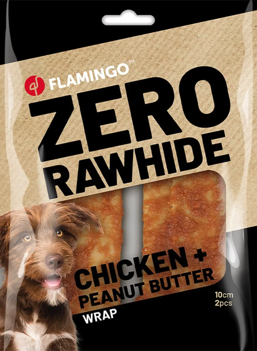 Flamingo Zero Rawhide Wrap Kip & Pindakaas 120g - 2 Stuks