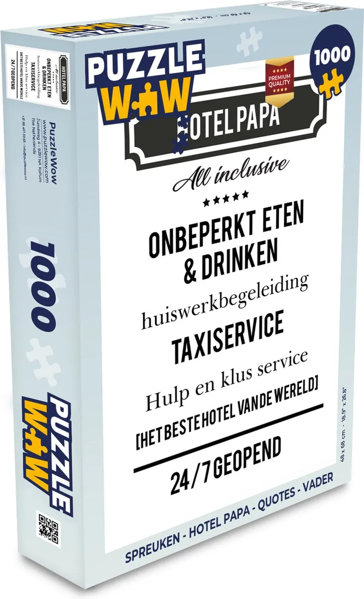 PuzzleWow Spreuken Hotel Papa Legpuzzel 1000 Stuks