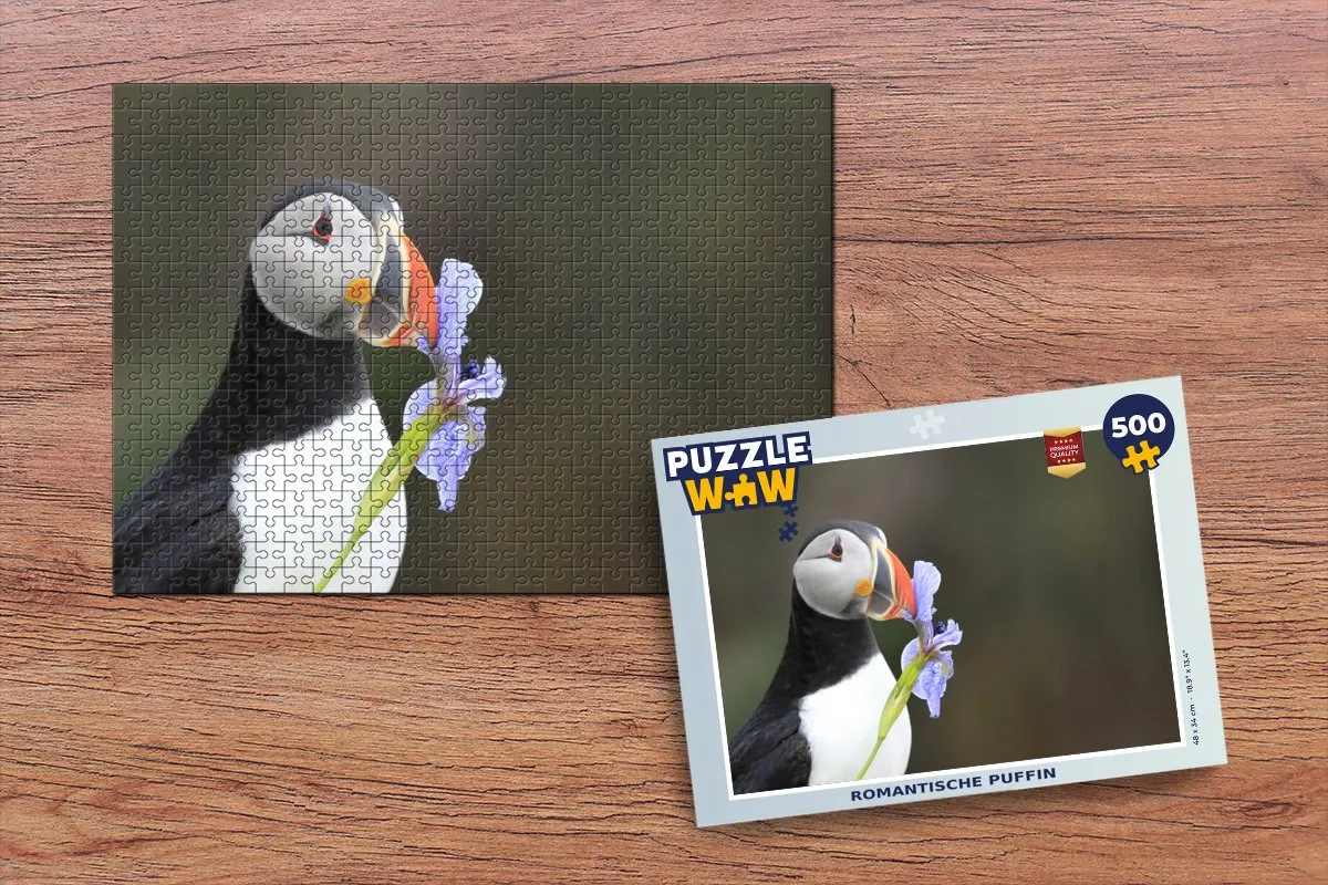 PuzzleWow Romantische Puffin Legpuzzel 500 Stuks - Multicolor