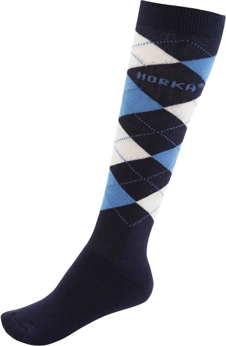 Horka Paardrijsokken Ruiten - Blauw - Junior/Unisex, Maat 35-38