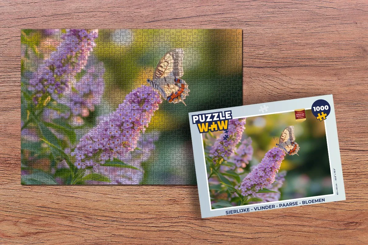 PuzzleWow Vlinder Bloemen Legpuzzel 1000 Stuks - Paars
