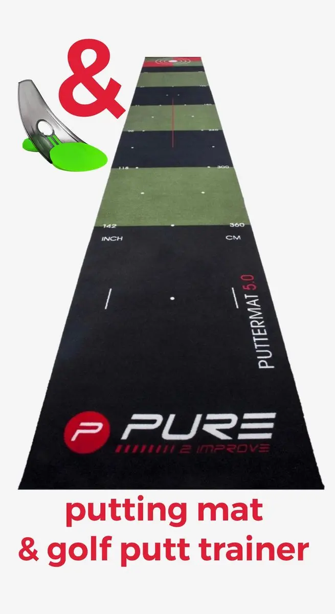 Pure2Improve Putting mat golf 300 x 65 cm putmat. Inclusief golf putt trainer. D