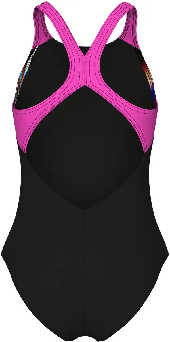 Arena Meisjes Badpak Lit Logo V Back L Zwart Shocking Pink