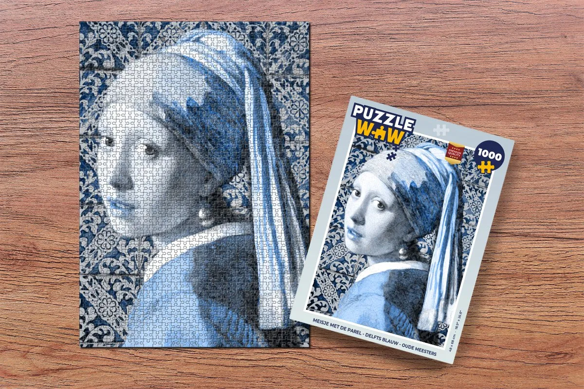 PuzzleWow Meisje met de parel Legpuzzel 1000 Stuks - Delfts blauw