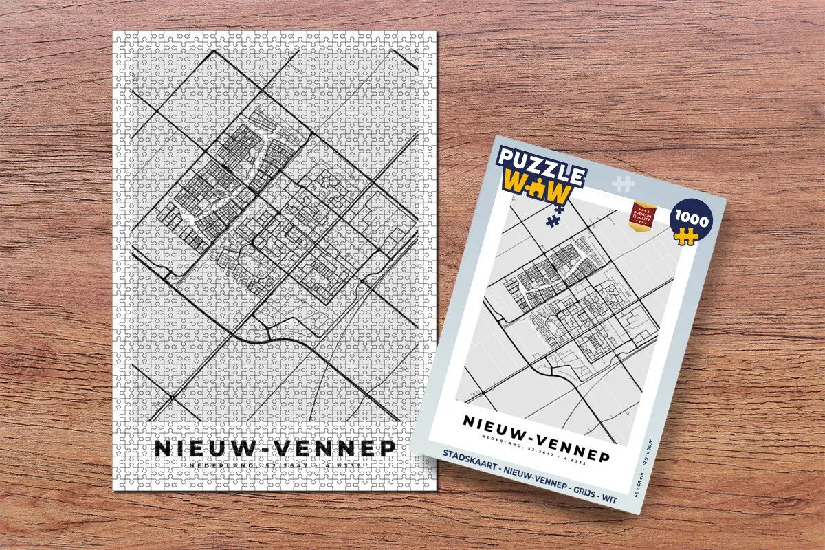 PuzzleWow Stadskaart Nieuw-Vennep Legpuzzel 1000 Stuks - Multicolor