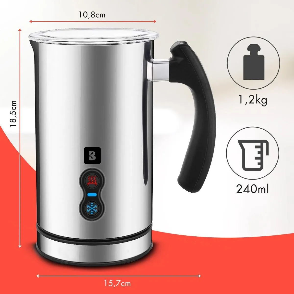 KitchenBrothers KB653 Elektrische Melkopschuimer 240ml - 3 standen - RVS/Zwart