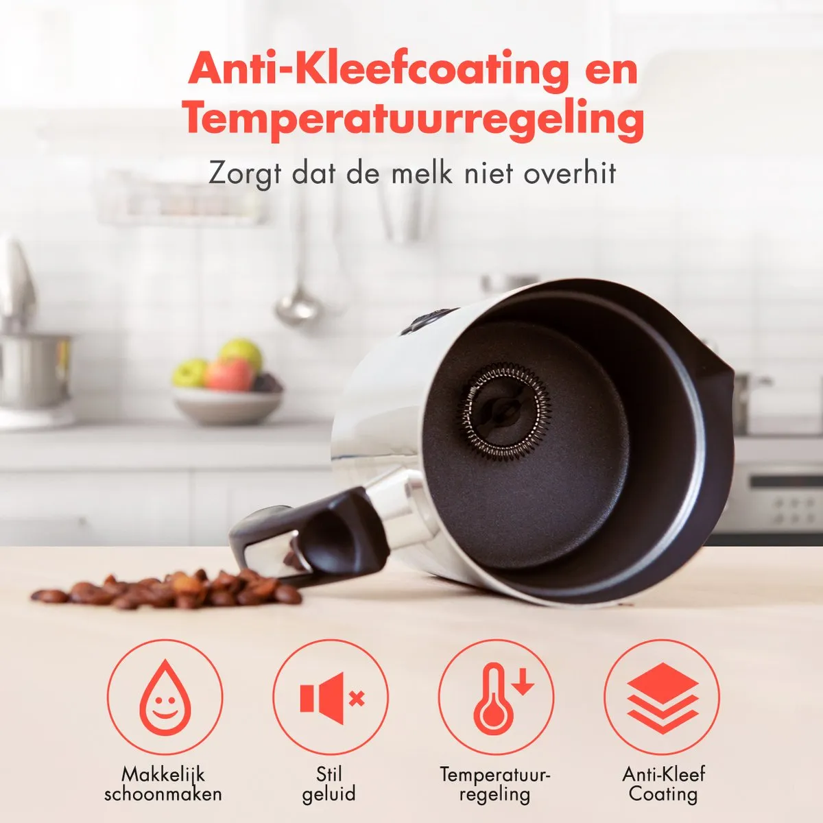 KitchenBrothers KB653 Elektrische Melkopschuimer 240ml - 3 standen - RVS/Zwart