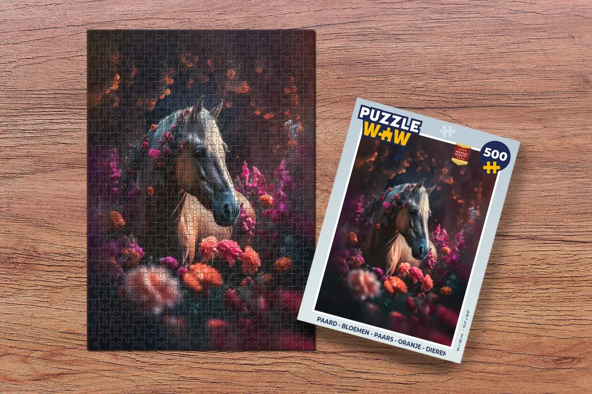 PuzzleWow Paard - Bloemen Legpuzzel 500 Stuks - Multicolor