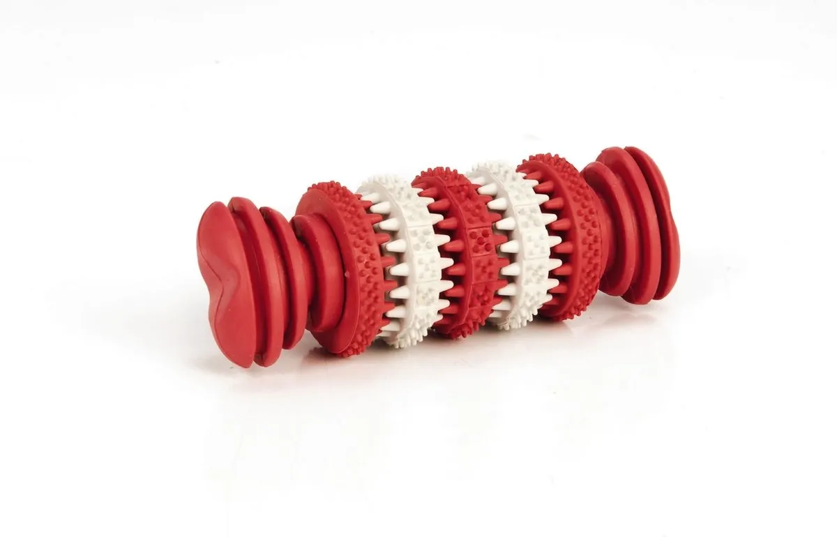 Beeztees Kluif Dental Care Hondenspeelgoed 16cm - Rood/Wit - afbeelding 3 van 4
