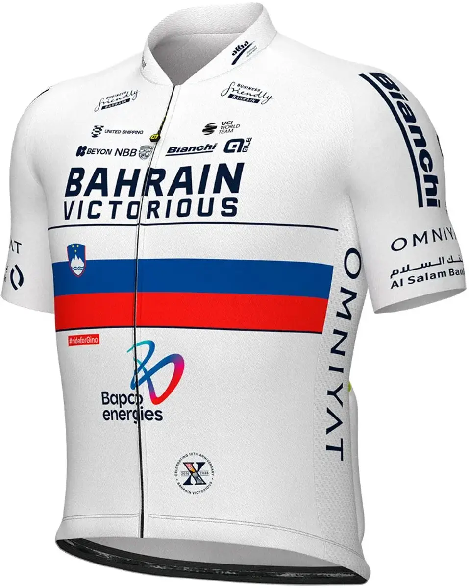 Ale Prime Bahrain Victorious Campione Slovenia Korte Mouw Wielertrui Wit XL Man