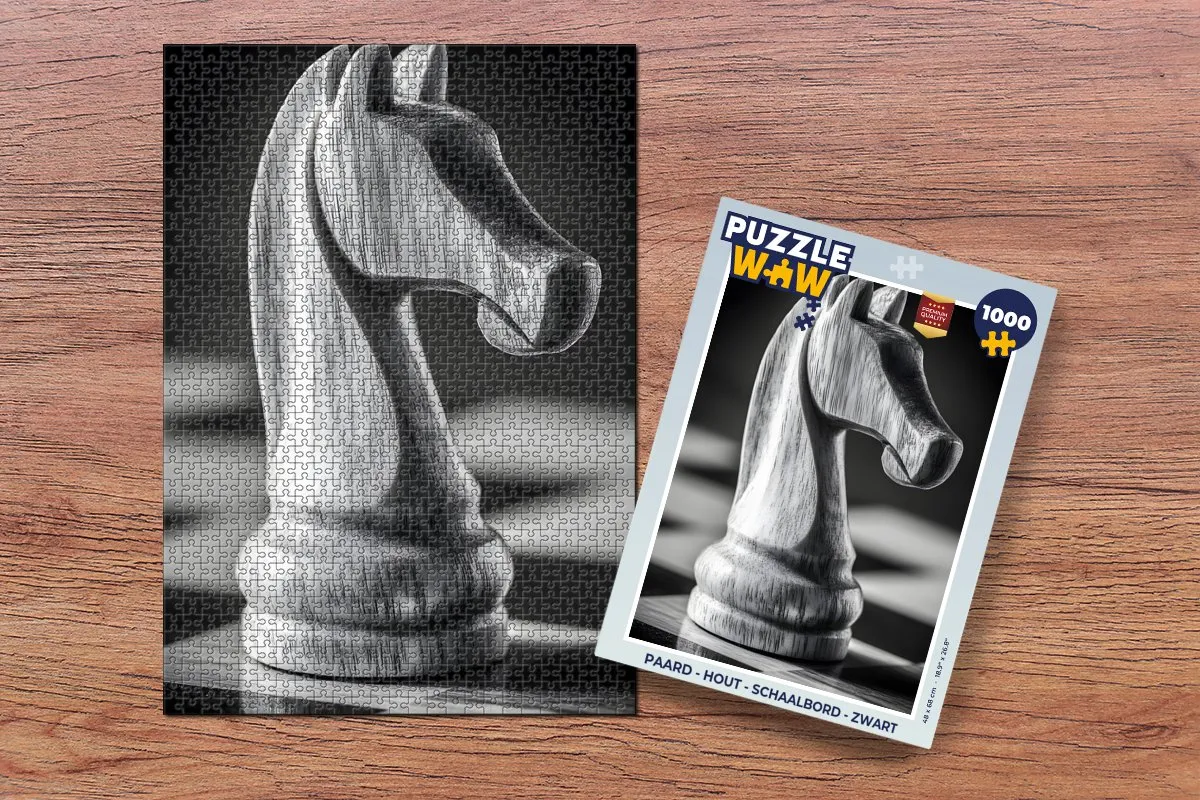 PuzzleWow Paard Schaakbord Legpuzzel 1000 Stuks - Zwart