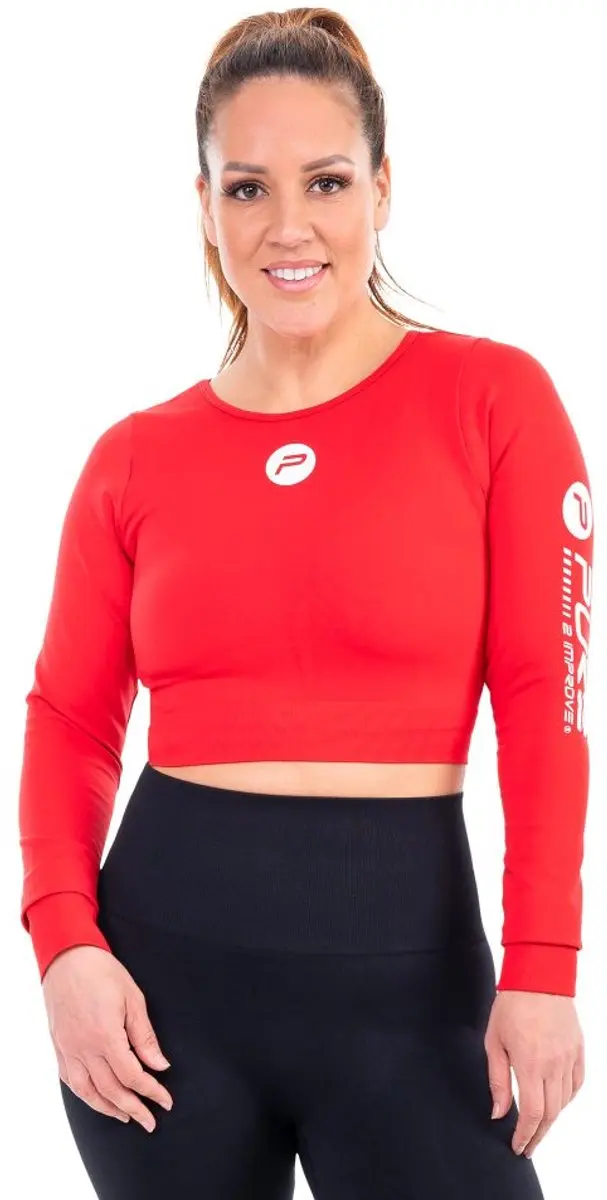 Pure2Improve Crop Top Dames - Maat XL - Sporttop Dames - Fitness Top - Seamless Training Top - 90% Nylon / 10% Spandex - Rood - afbeelding 4 van 5
