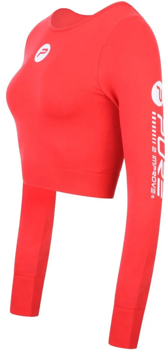 Pure2Improve Crop Top Dames - Maat XL - Sporttop Dames - Fitness Top - Seamless Training Top - 90% Nylon / 10% Spandex - Rood - afbeelding 2 van 5