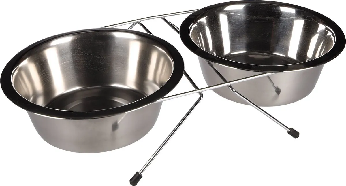 Flamingo Voerbak Duo Inox - 2x Ø19cm - Grijs