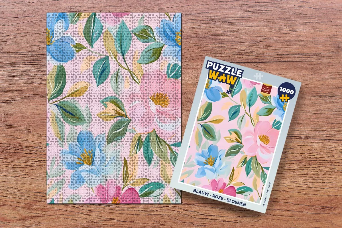 PuzzleWow Bloemen Legpuzzel 1000 Stuks - Roze/Blauw