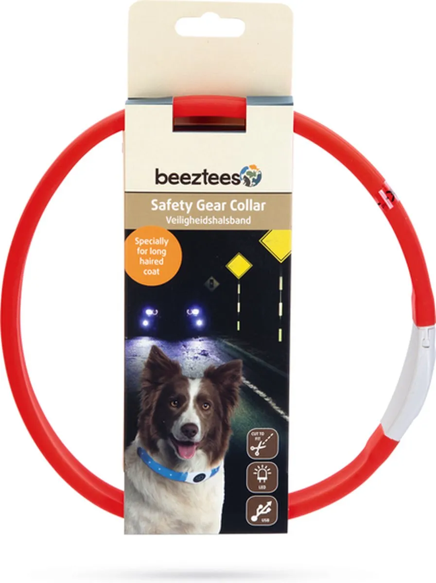 Beeztees Safety Gear Glowy Hondenhalsband - USB Rood