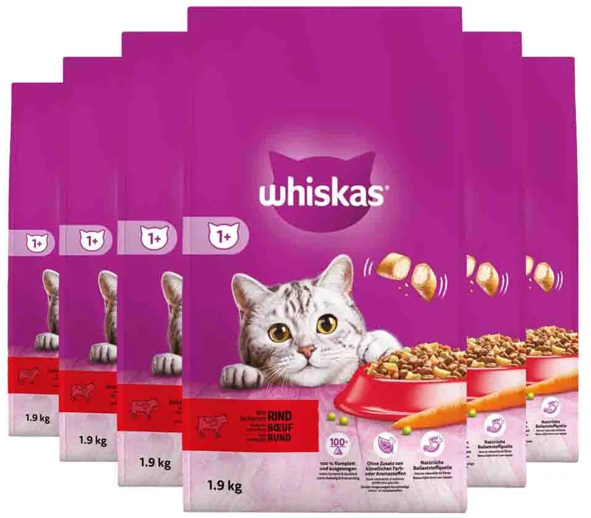Whiskas Droog Adult Rund 1,9kg - 6 Stuks