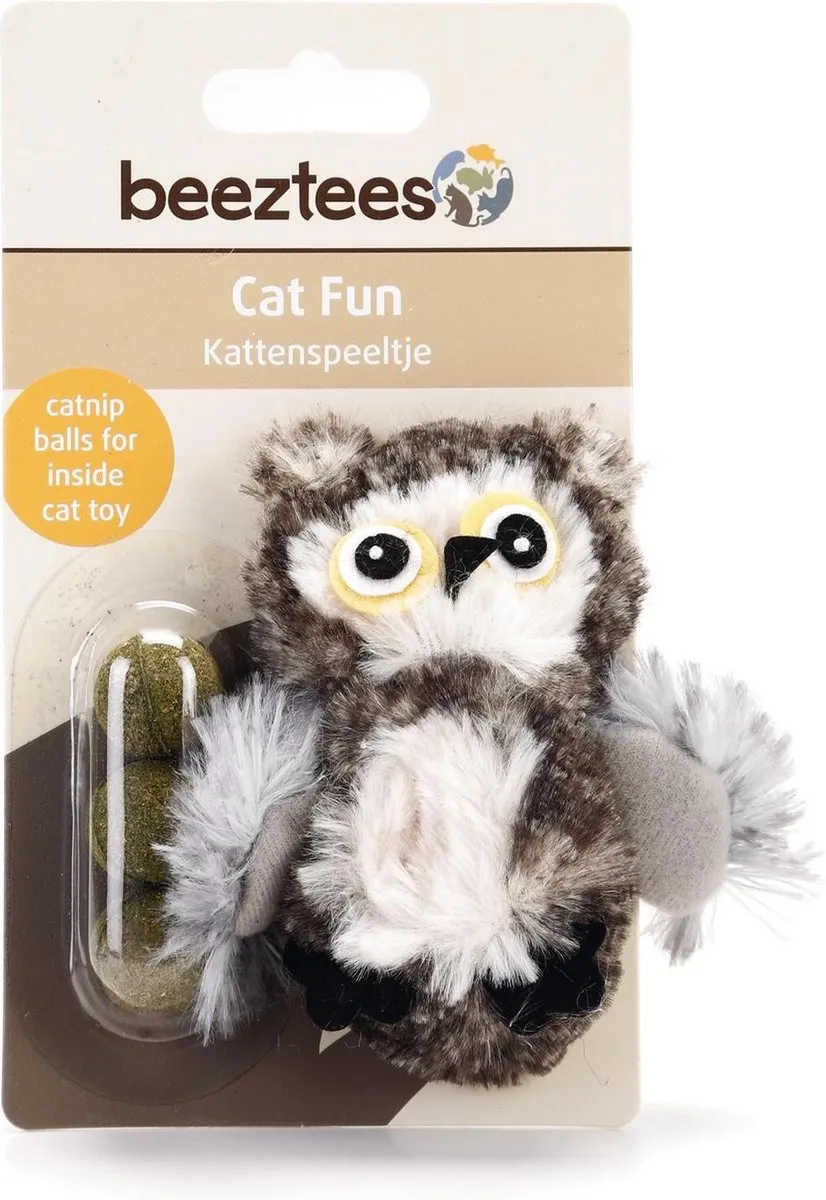 Beeztees Uil Kattenspeelgoed - 9,5 cm - Bruin/Wit