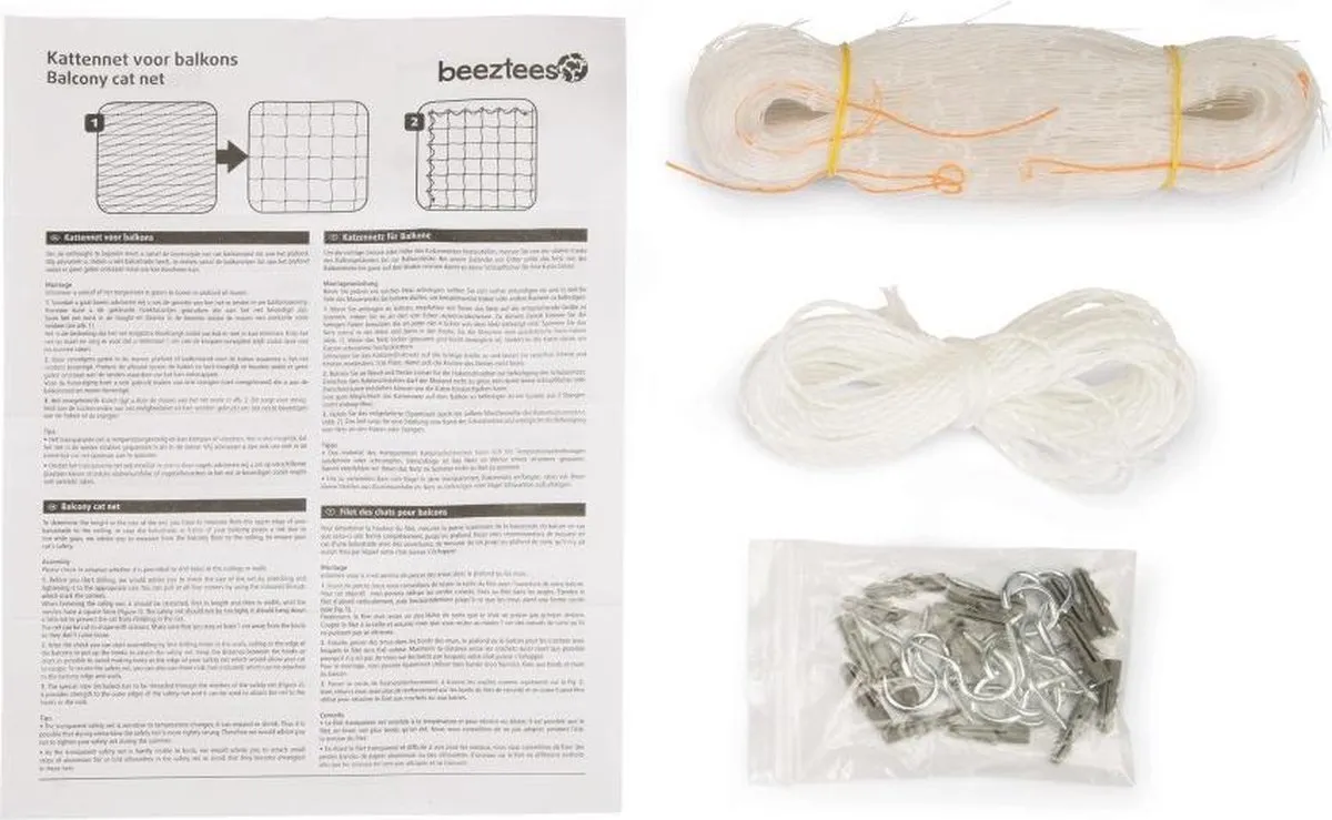 Beeztees Kattennet Balkon 4x3m Transparant