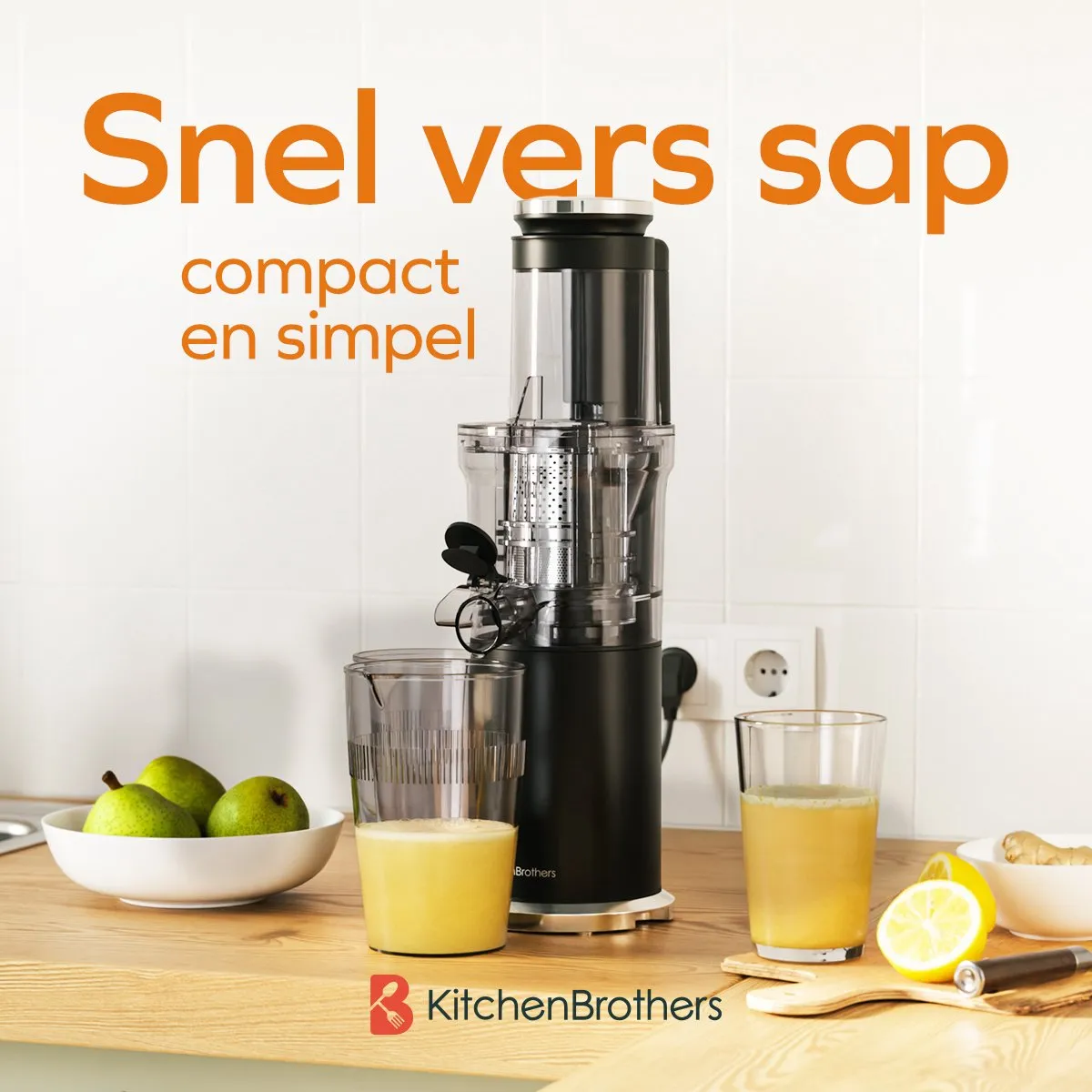 KitchenBrothers KB1004147 Slowjuicer - Verticaal - 2 Snelheden - 750ml - Zwart