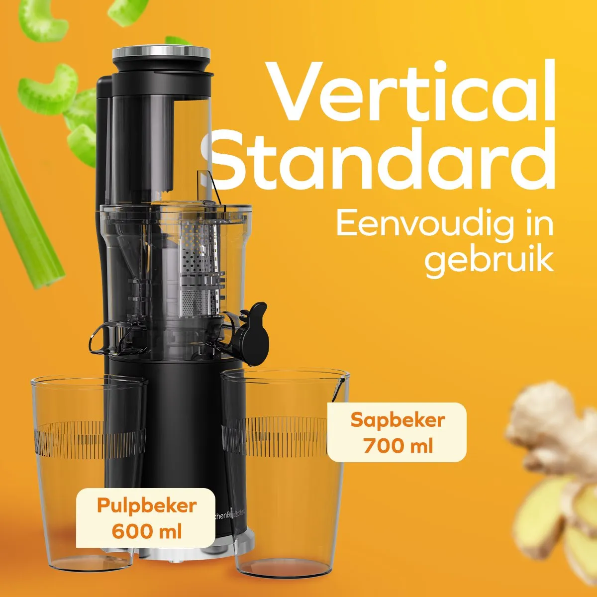 KitchenBrothers KB1004147 Slowjuicer - Verticaal - 2 Snelheden - 750ml - Zwart