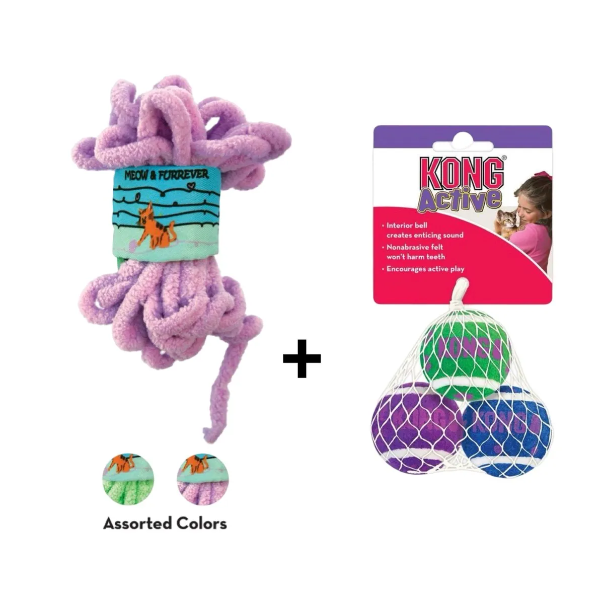 KONG Pull-A-Partz Yarnz Assorti + Tennisballen Met Bellen - 1 Stuk