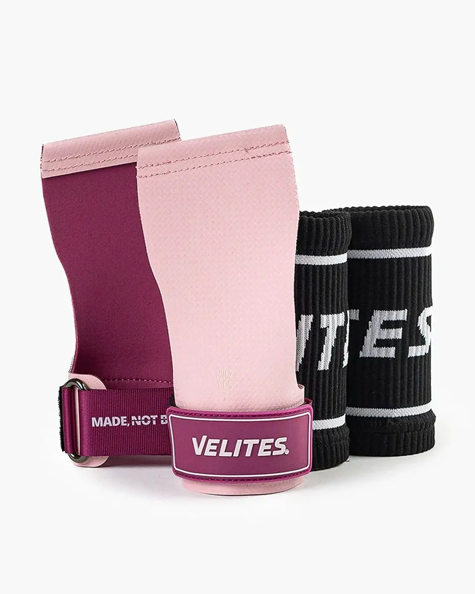 Velites Quad Ultra Hand Grips – CrossFit Handbeschermers – Zonder Chalk – Pink-Pink – L