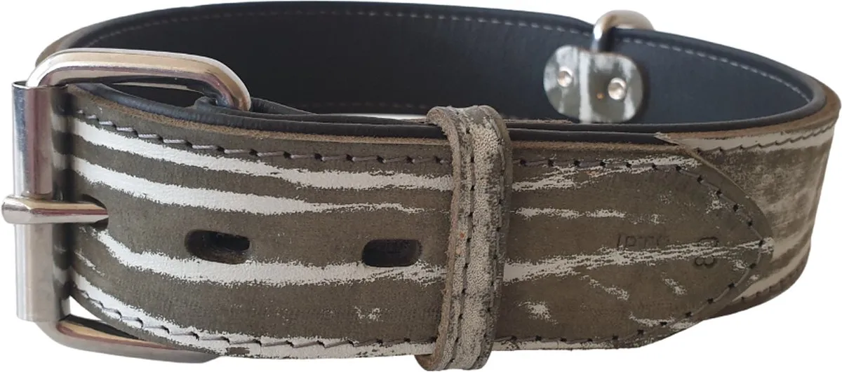 Beeztees Dog Gear Safari Halsband - Leder Grijs-Wit - XL
