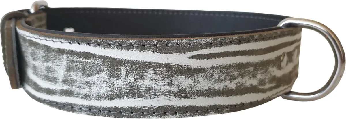 Beeztees Dog Gear Safari Halsband - Leder Grijs-Wit - XL