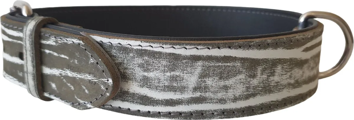 Beeztees Dog Gear Safari Halsband - Leder Grijs-Wit - XL