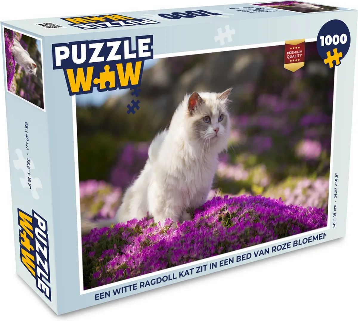 PuzzleWow Legpuzzel Ragdoll Kat in Roze Bloemen 1000 Stuks