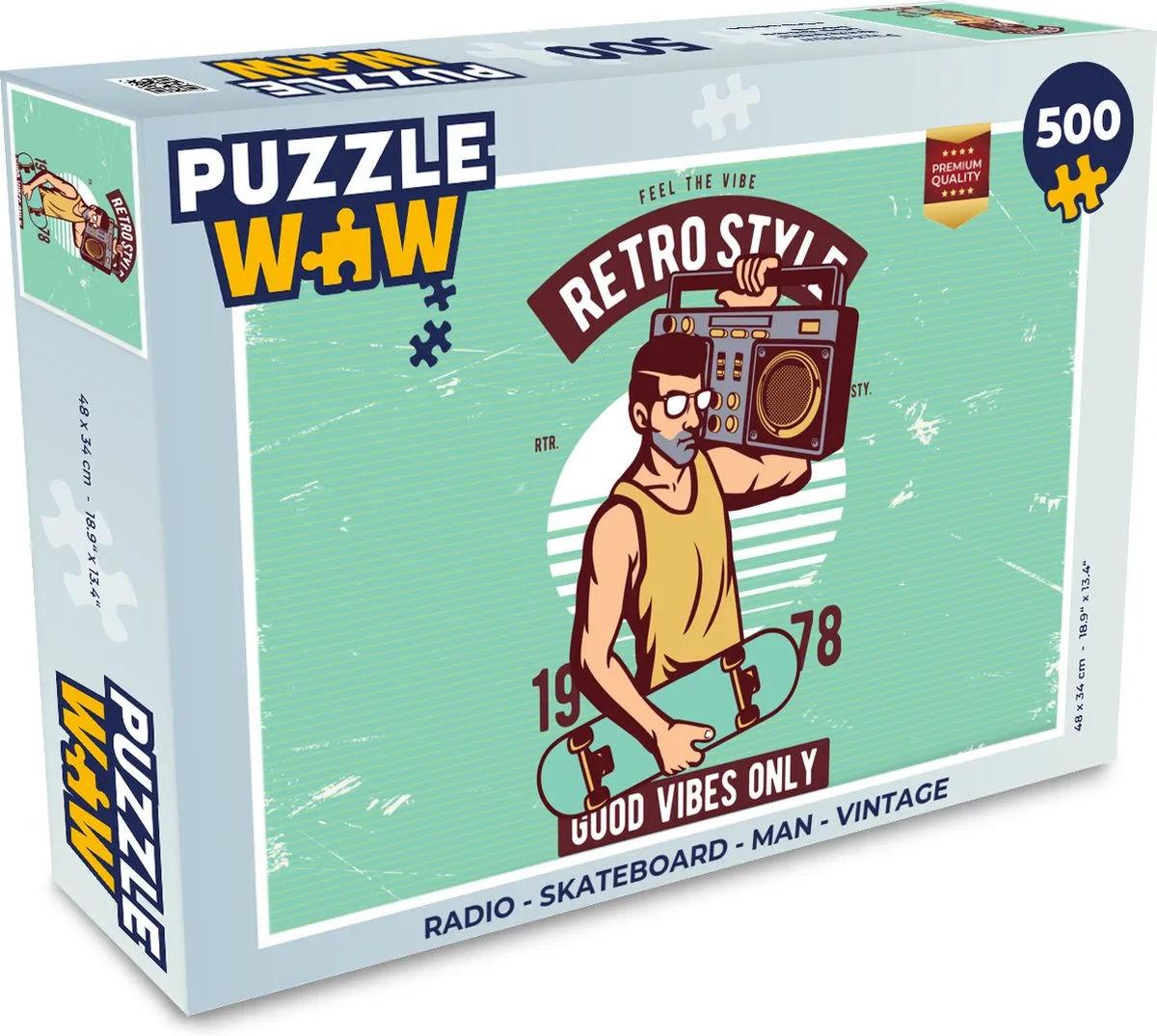PuzzleWow Skateboard Vintage Legpuzzel 500 Stuks - Multicolor