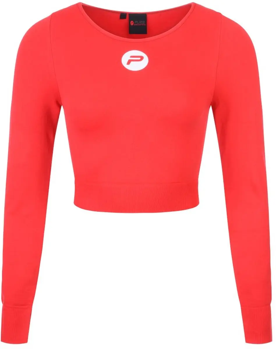 Pure2Improve Crop Top Dames - Maat XS - Sporttop Dames - Fitness Top - Seamless Training Top - 90% Nylon / 10% Spandex - Rood