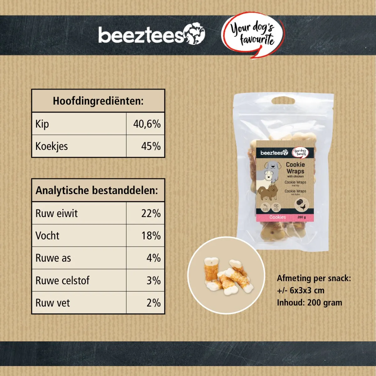 Beeztees Tasty Treats Cookie Wraps Kip - Kleine hondenkoekjes 200g