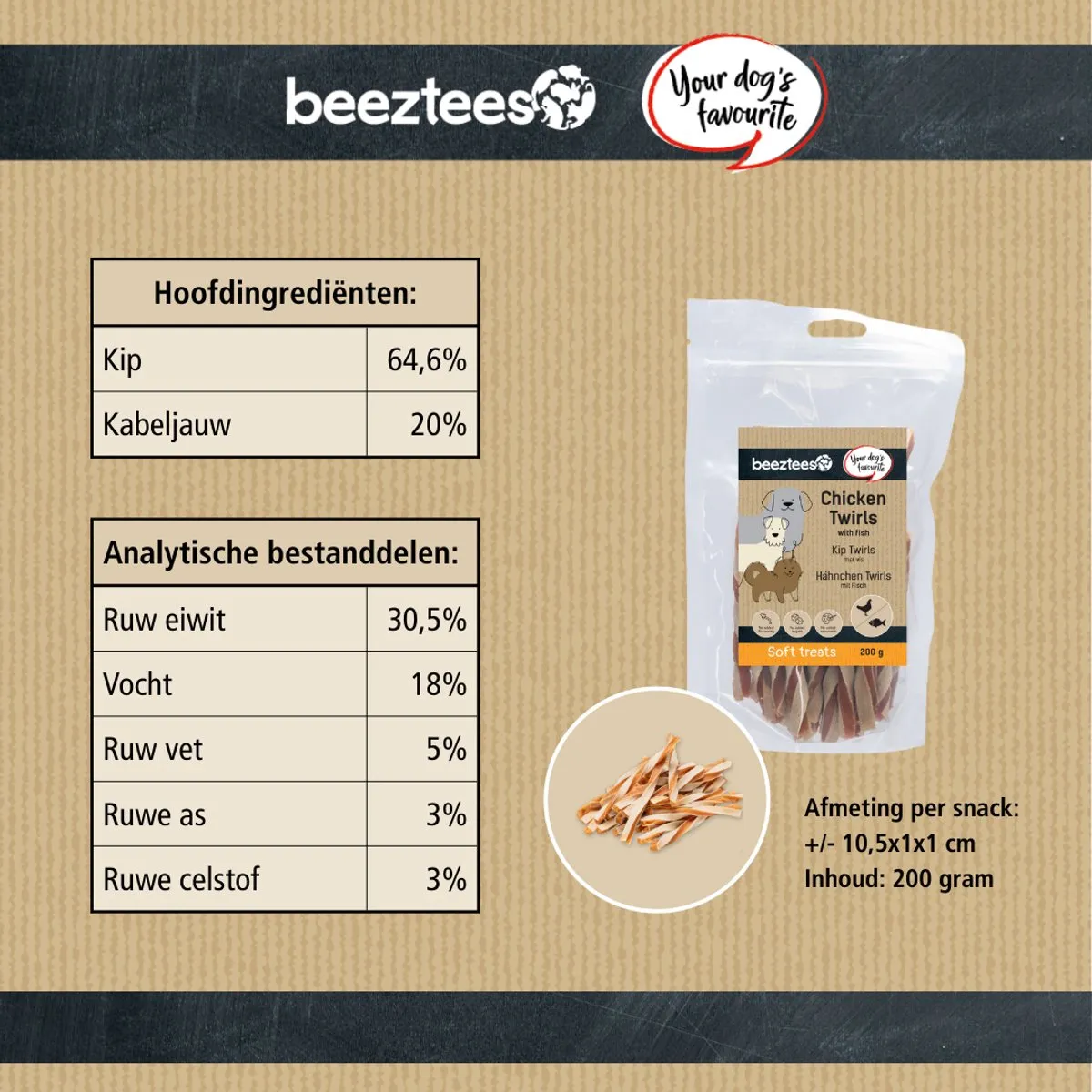 Beeztees Tasty Treats Kip Twirls met Vis - Kleine Hondenkoekjes 200g